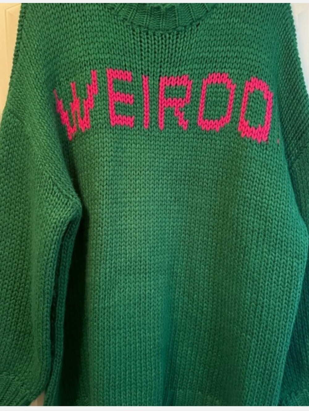 Dressed In Lala 💖 'WEIRDO' Knit Sweater with Pink Lettering - Picture 3 of 4